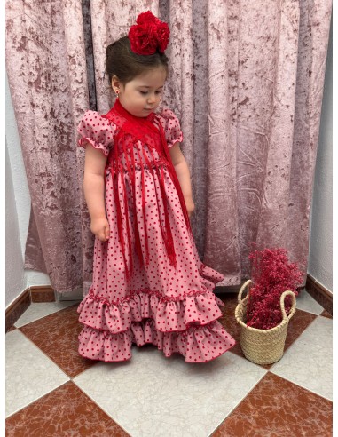 Vestido Flamenca Daniela Rosa Lunar Rojo