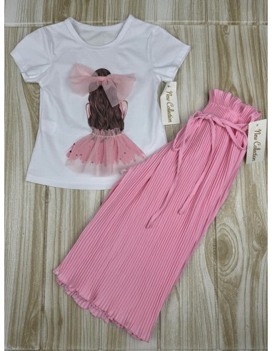 Conjunto Pantalon Plisado Lazo Rosa