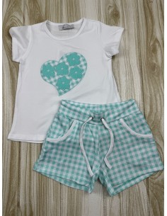 Conjunto Short Corazon Vichy Verde