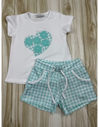 Conjunto Short Corazon Vichy Verde