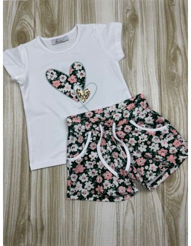 Conjunto Short Corazon Flores Verde