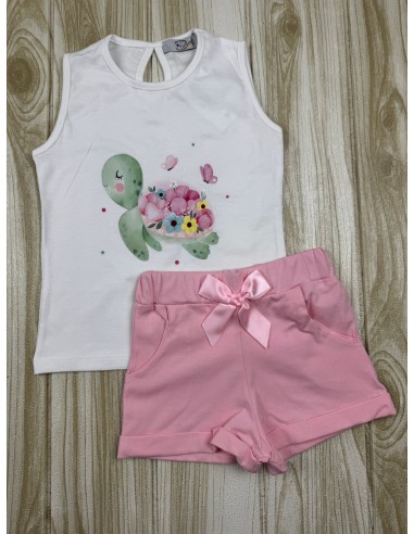 Conjunto Short Tortugas Flores Rosa 10556