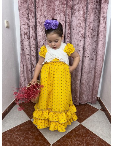 Vestido Flamenca Daniela Amarillo Lunar Lila 01