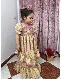 Vestido Flamenca Lola Beige Lunar Maquillaje