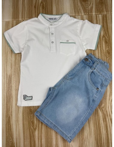 Conjunto Polo Niño RF-1877 Blanco/Vaquero