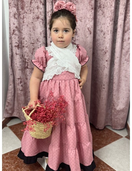 Vestido Flamenca Canastero Rosa Lunar Negro