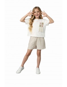 Conjunto Camiseta Blanca Pantalón Arena ZYF-121