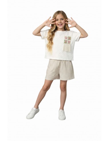 Conjunto Camiseta Blanca Pantalón Arena ZYF-121