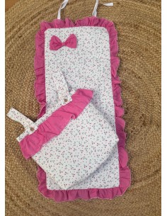Colchoneta + Bolso Flores Volantes Plumeti Fucsia