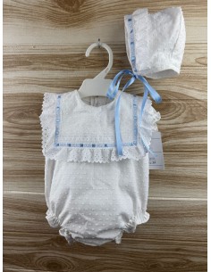 Pelele Plumeti Blanco Lazo Celeste M/C 27145