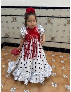 Vestido Flamenca Idalia Blanco Lunar Negro