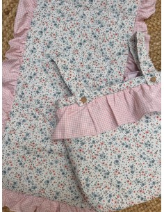 Colchoneta + Bolso Flores Volante Vichy Rosa