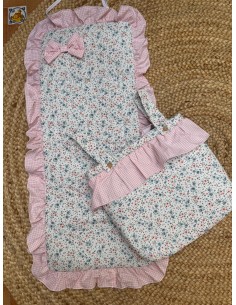 Colchoneta + Bolso Flores Volante Vichy Rosa 2