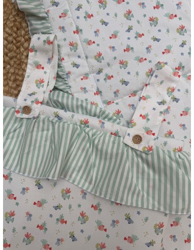 Colchoneta + Bolso Peces Volante Rayas Verde