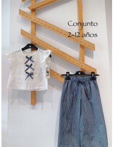 Conjunto Niña Camisa Bordada Lazos Azul
