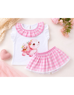 Conjunto Falda Braguita Niña Tortuga Flores 10548