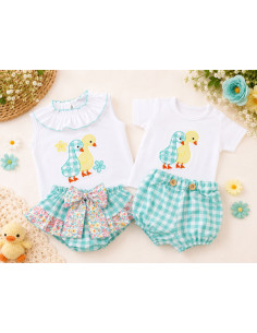 Conjunto Braguita Niño Patitos Vichy Verde 10527