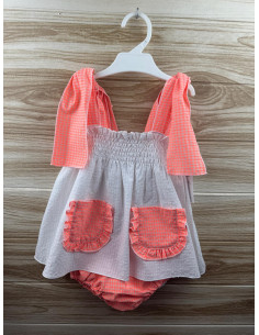 Vestido Elastico Bolsillo Vichy Naranja 27179