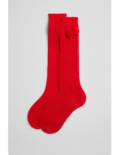 Calcetin Alto Calado Pompones Isabel Mora Rojo 02852