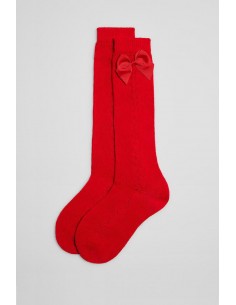 Calcetin Alto Calado Lazo Isabel Mora Rojo 02854